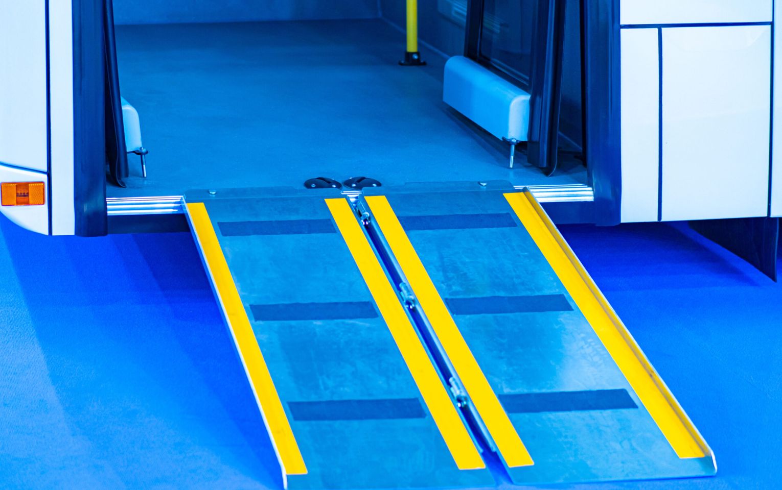Ramp for disabled people in the bus. Affordable travel for peopl